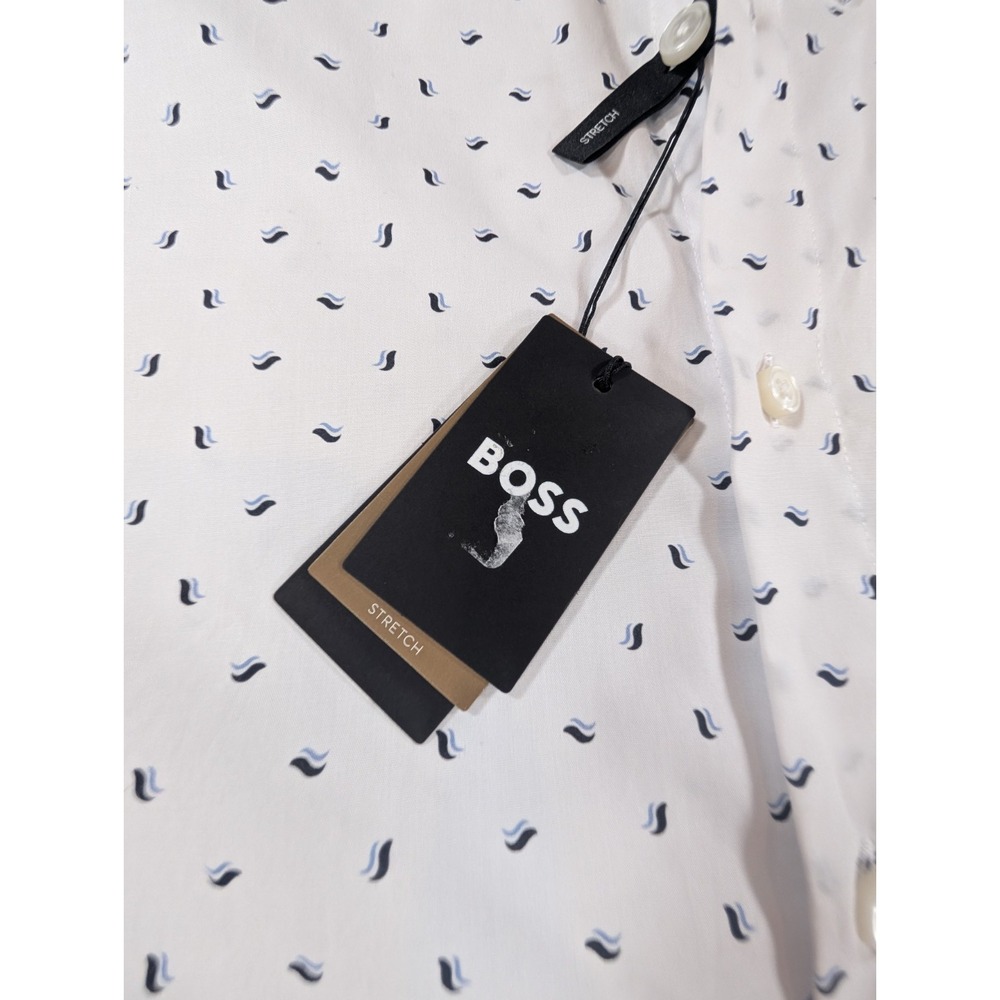 Hugo Boss Mens Short Sleeve Button Down Shirt White Geometric Micro Print 3XL - Picture 7 of 16